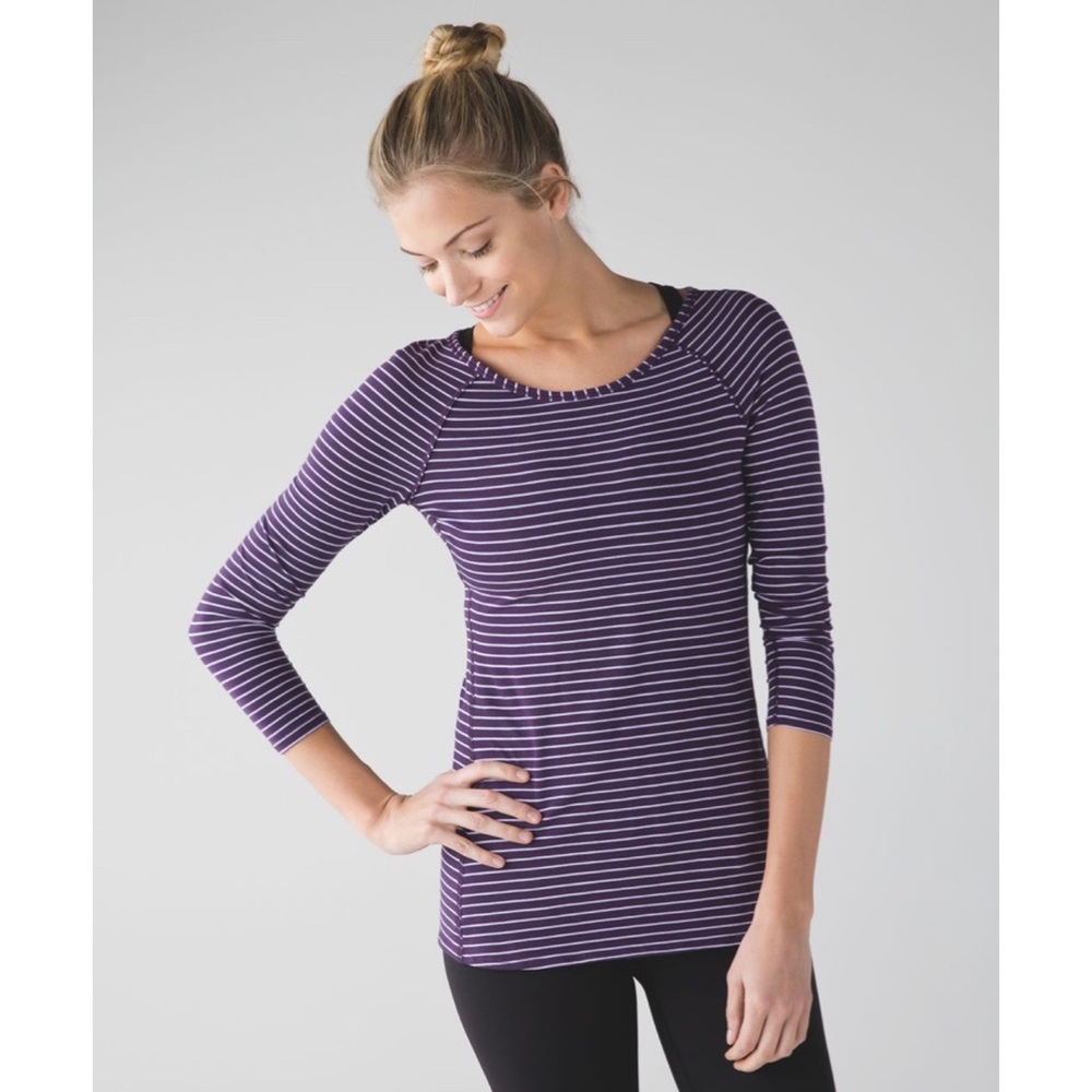 Lululemon Physically Fit Long Sleeve Tee Parallel Stripe Deep Zinfandel 6 - Picture 4 of 9